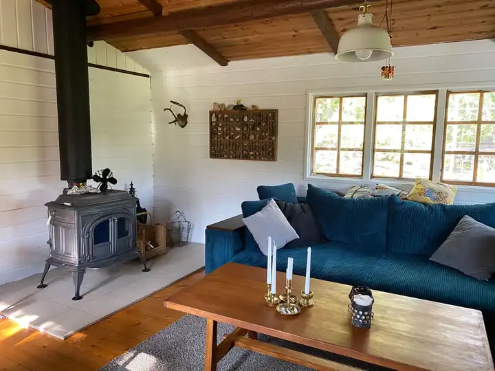 Sofa bed and wood stove
